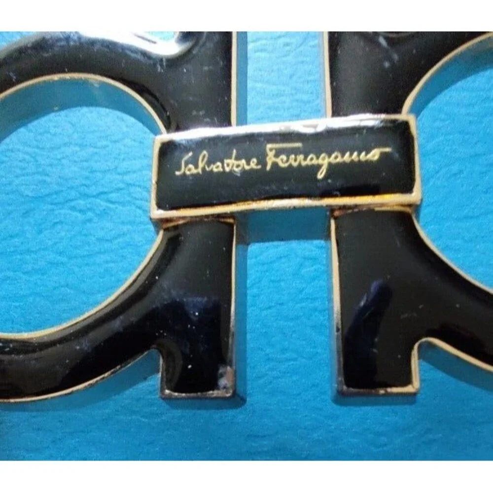 Men's Salvatore Ferragamo Black Gold Tone Big Buckle Only ! Length 5